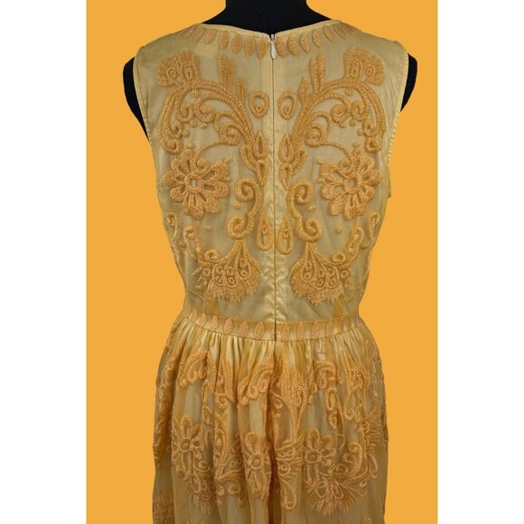 Sundance Deep Yellow Romantic Dress 10 Lace Embroidery Occasion Sleeveless Boho - Picture 4 of 14